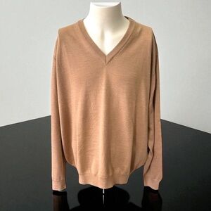 New! KINLOCH ANDERSON NEW SCOTLAND V-NECK TAN WOOL SWEATER SIZE XL